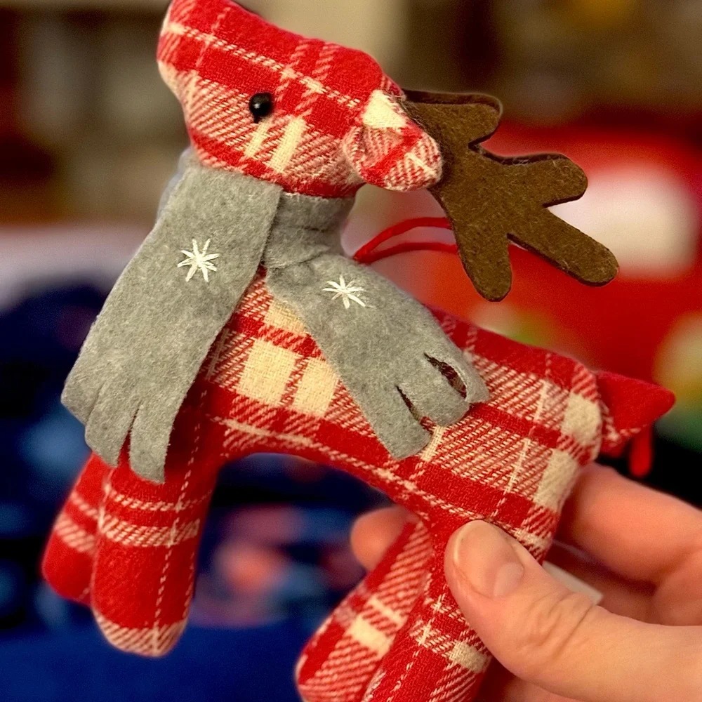 VTG/ Target Red and White Plaid Plush Reindeer Ornament